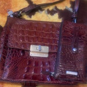 Brahmin Embossed Leather Bag and Wallet in Rich Brown